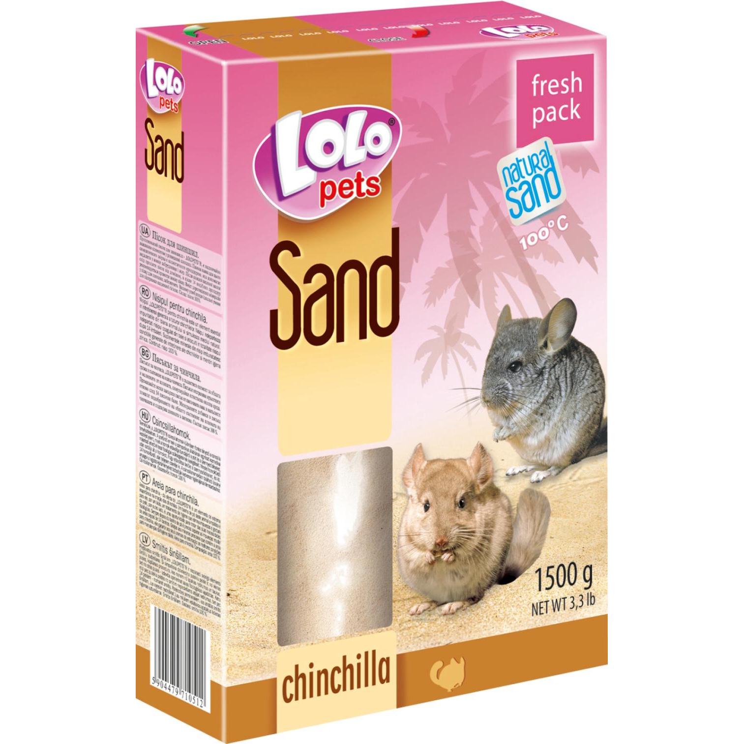 Pose med Lolo Pets Chinchilla sand til sandbad for hamster, 1,5 kilo