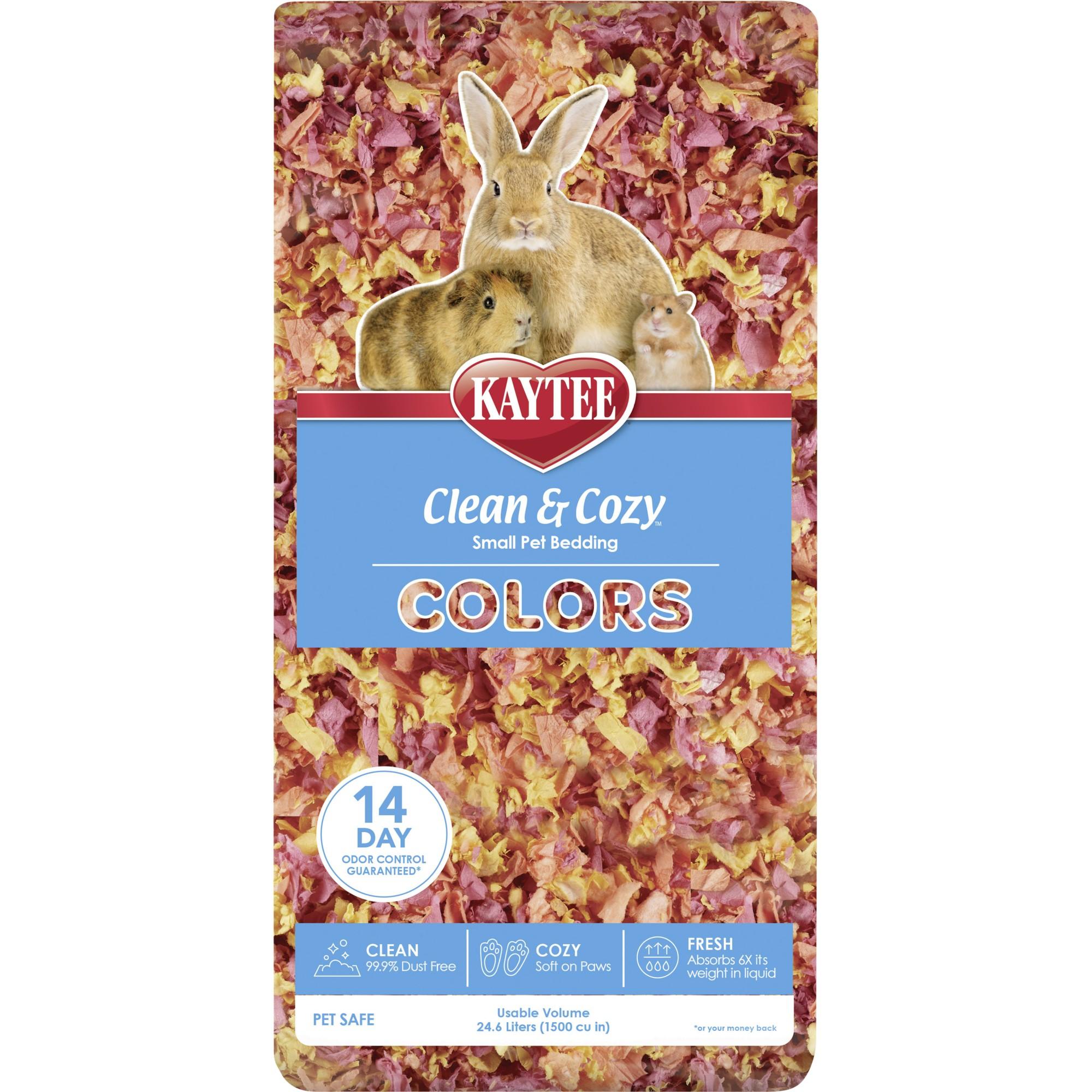 Pose med Kaytee Clean and Cozy papirstrø i solnedgangsfarger til smådyrbur