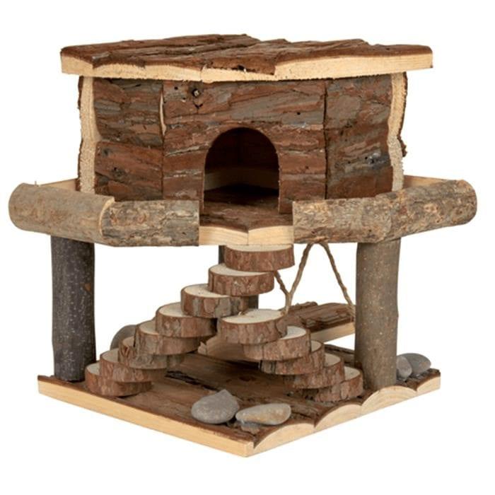 Trixie Natural Living Ida hamsterhus i bartre med bark, huske og trapp, 19 x 20 centimeter